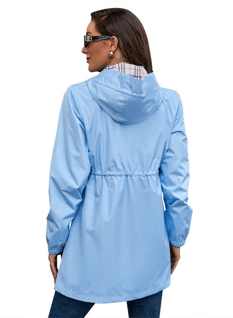 Loquat Outdoor Hooded Waterproof Coat Blue - Image 2