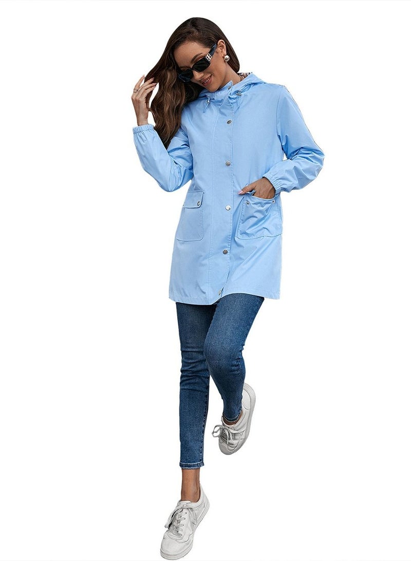Loquat Outdoor Hooded Waterproof Coat Blue - Image 3