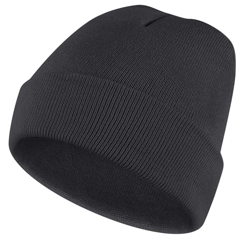 Meliya Unisex Beanie for Men Women Cuffed Plain Skull Hat Winter Knit Cap Toque Winter Hat(Dark Grey) - Image 1