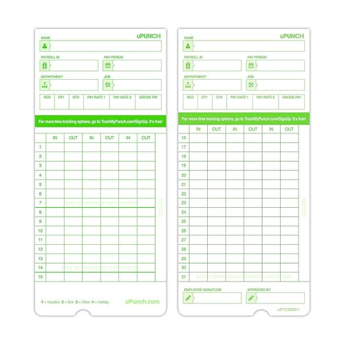 uPunch 300 Time Cards for Green HN3000 AutoAlign Time Clocks (HNTCG1300) - Image 2
