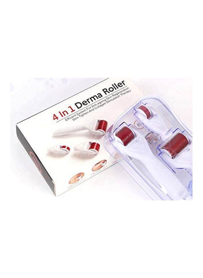 إسكدنيا مجموعة ديرما رولر 4 في 1 للاستخدام المنزلي - رؤوس قابلة للتبديل أبيض_أحمر 20.8 x 10.4 x 5.2سم