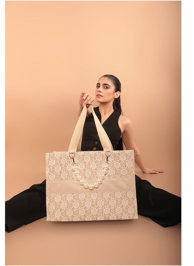 earthbags - Audrey Lace Tote Bag Natural - Image 1