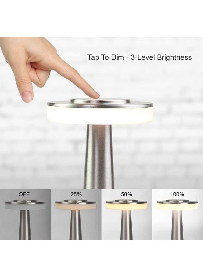 Captaintech Rechargeable 3-Levels Brightness Night Light Portable LED Table Lamp with Touch Sensor Silver 21 x 9cm - Image 4
