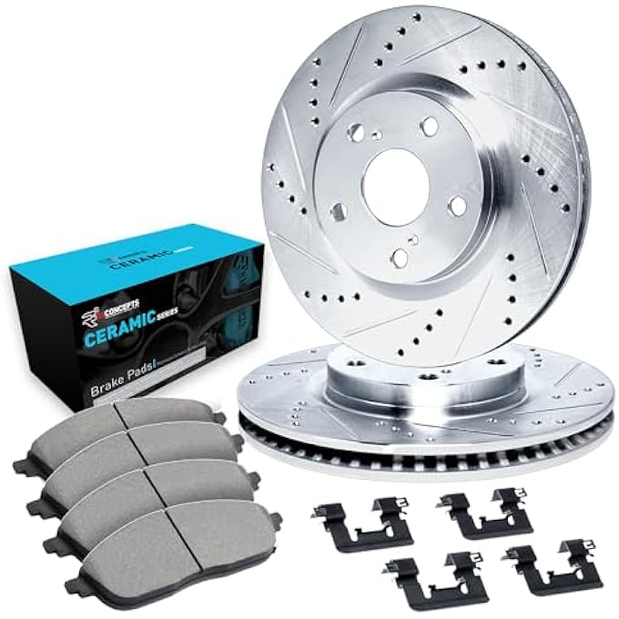 R1 Concepts For 20122018 Focus C30 CMax R1 Concepts eLine Front DrillSlot Brake Rotors Kit  Ceramic Brake Pads - Image 1