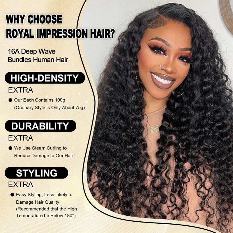 ROYAL IMPRESSION 16A Deep Wave Bundles Human Hair 20" 22" 24" 300g 100% Real Human Hair 3X Longer Lifespan 100% Unprocessed Brazilian Virgin Hair Pineapple Deep Wave Human Hair Weave Bundles Natural Color - Image 3
