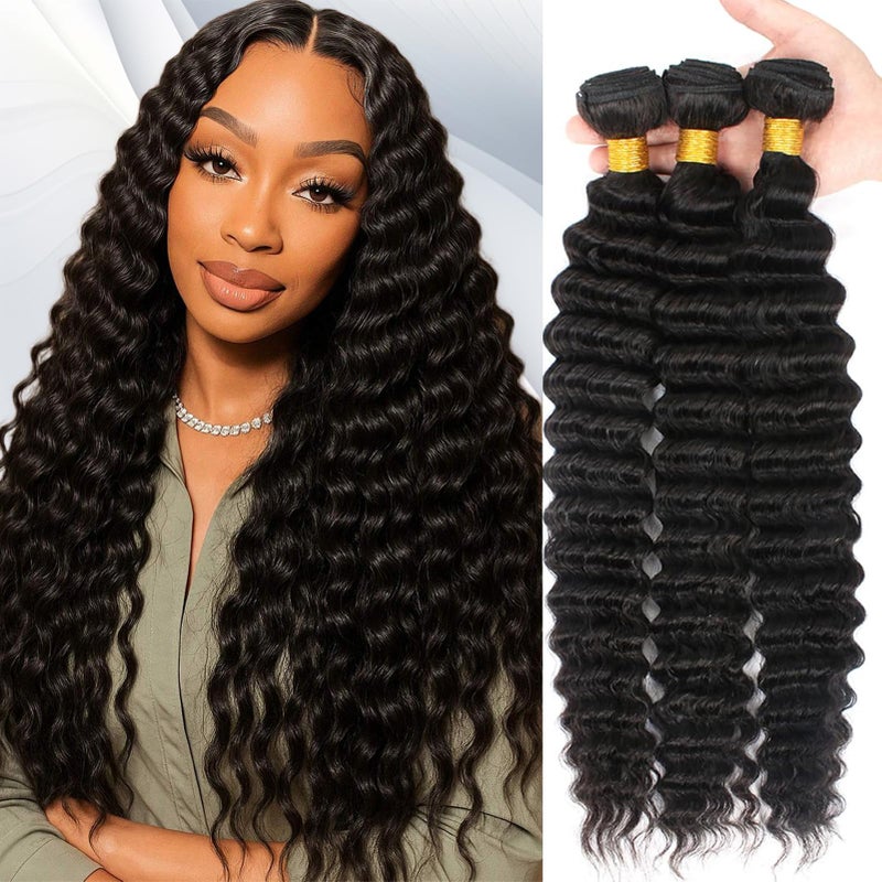 ROYAL IMPRESSION 16A Deep Wave Bundles Human Hair 20" 22" 24" 300g 100% Real Human Hair 3X Longer Lifespan 100% Unprocessed Brazilian Virgin Hair Pineapple Deep Wave Human Hair Weave Bundles Natural Color - Image 1