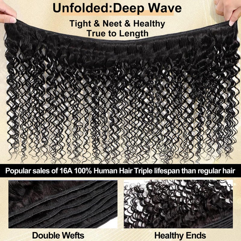 ROYAL IMPRESSION 16A Deep Wave Bundles Human Hair 20" 22" 24" 300g 100% Real Human Hair 3X Longer Lifespan 100% Unprocessed Brazilian Virgin Hair Pineapple Deep Wave Human Hair Weave Bundles Natural Color - Image 5