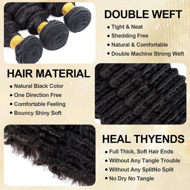 ROYAL IMPRESSION 16A Deep Wave Bundles Human Hair 20" 22" 24" 300g 100% Real Human Hair 3X Longer Lifespan 100% Unprocessed Brazilian Virgin Hair Pineapple Deep Wave Human Hair Weave Bundles Natural Color - Image 2