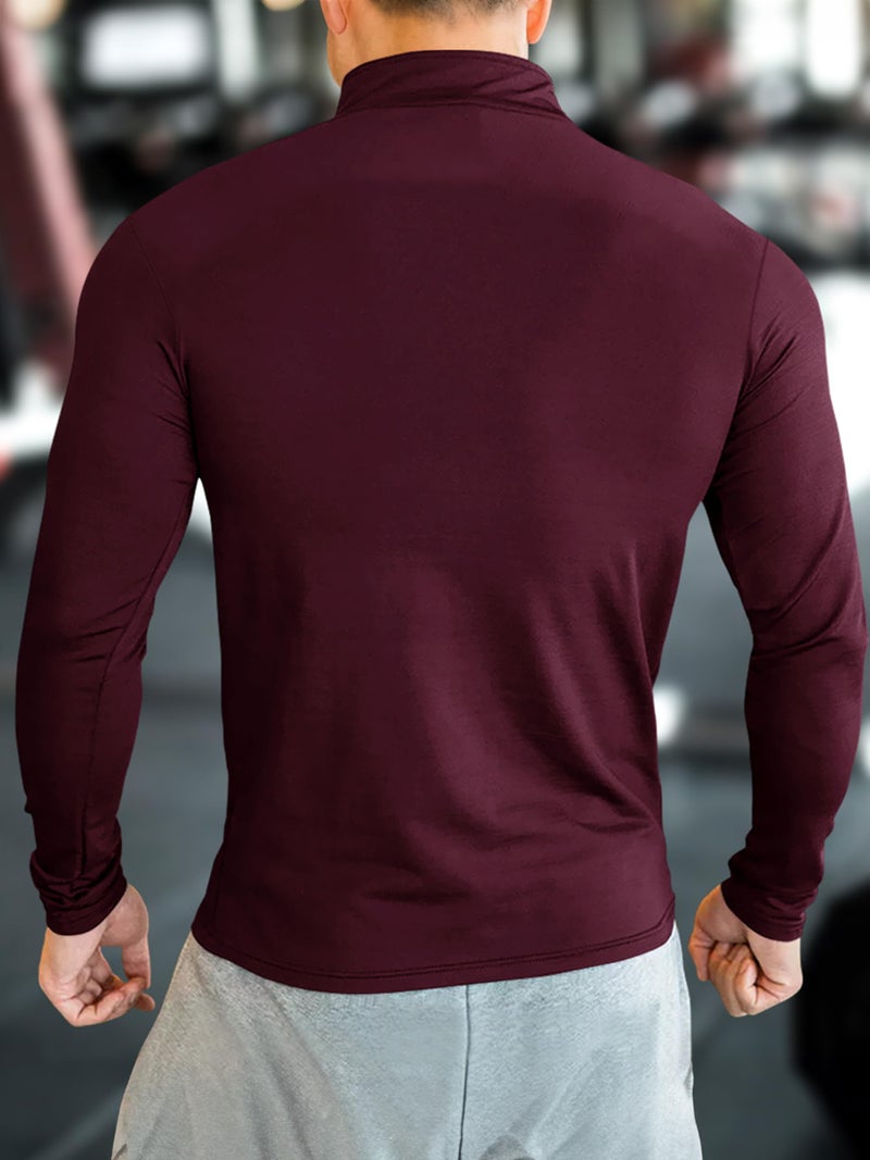 Noble Monk Men's Active wear Regular Fit T Shirt |Full Sleeves |Casual Sportwear T-Shirt for Men Wine Melange - Image 3