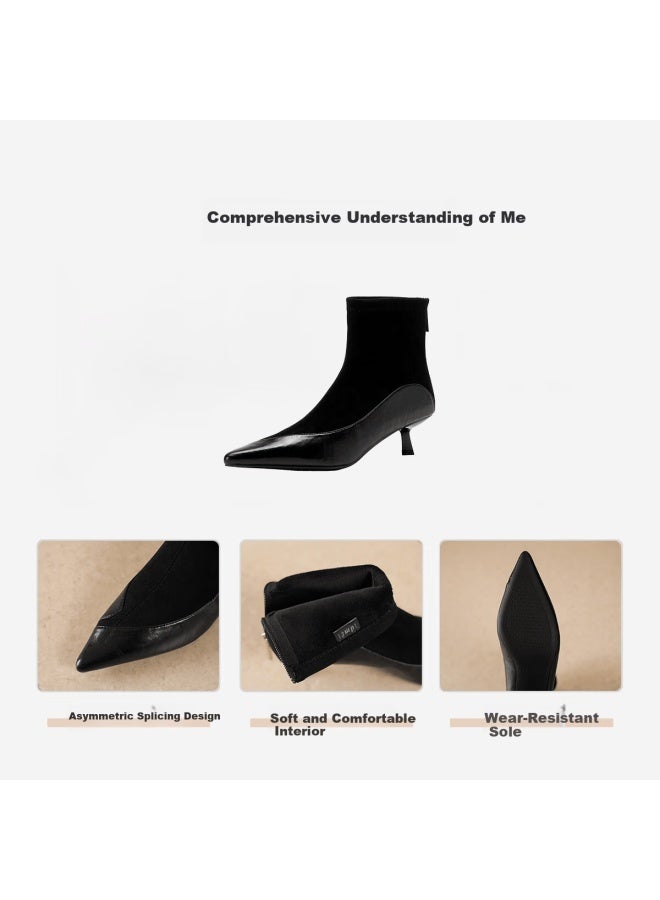 dme Demana Elegant Rule 25 Winter Elegant Low Heel Commuter Work Ankle Boots Women Suede Patchwork Short Boots - Image 3