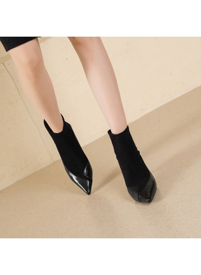 dme Demana Elegant Rule 25 Winter Elegant Low Heel Commuter Work Ankle Boots Women Suede Patchwork Short Boots - Image 1
