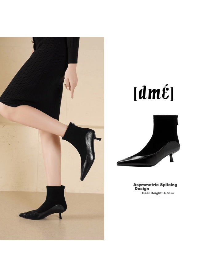 dme Demana Elegant Rule 25 Winter Elegant Low Heel Commuter Work Ankle Boots Women Suede Patchwork Short Boots - Image 5