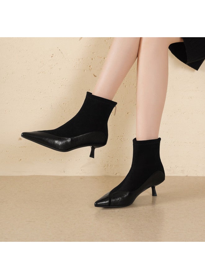 dme Demana Elegant Rule 25 Winter Elegant Low Heel Commuter Work Ankle Boots Women Suede Patchwork Short Boots - Image 2