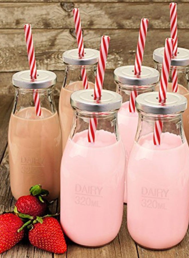 Estilo Glass Milk Bottle with Lid - Milk Glass - Reusable Glass Bottle for Dairy Milk With Straws & Metal Screw On Lids, 10.5 Ounce, Clear, Set of 6 - Image 4