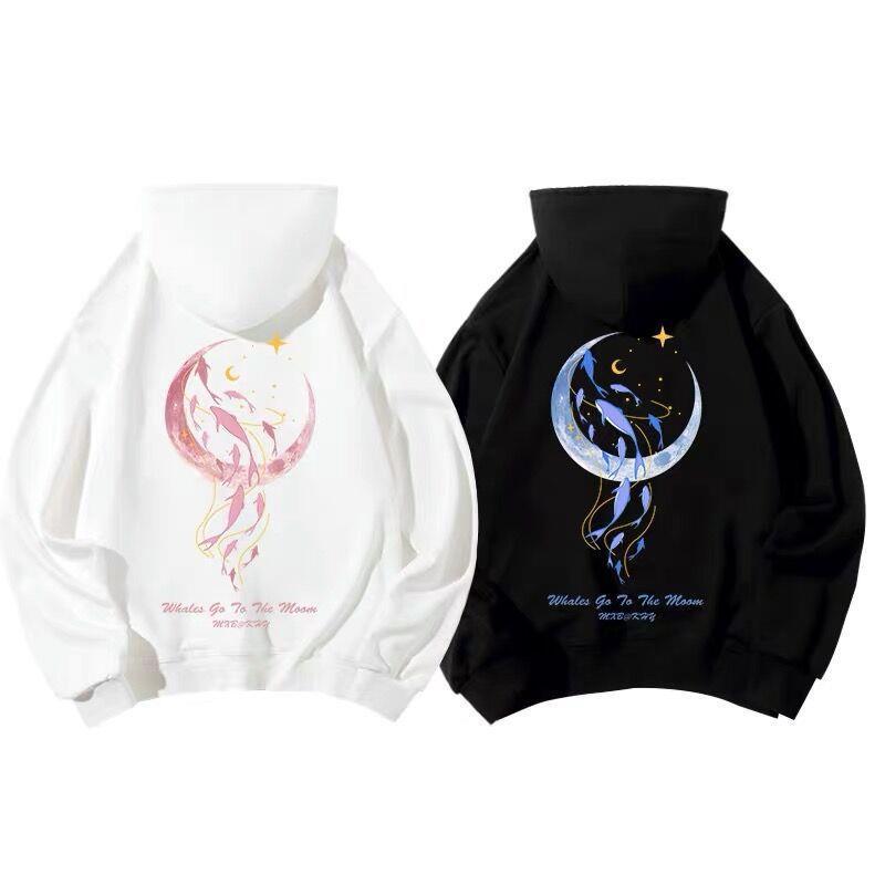Mens Fleece Hoodie Autumn Winter Casual Loose Korean Style Black