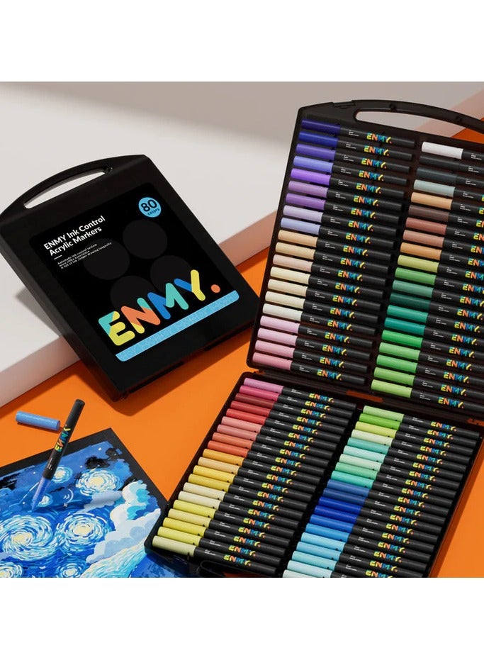 ENMY 80 Colors Acrylic Paint Pens – Direct Liquid Acrylic Paint Markers for Fabric, Canvas, Wood, Glass, Rocks & DIY Crafts – Vibrant, Long-Lasting, Skin Tone Shades, High Saturation, Smooth Ink Flow – Perfect for Artists & Crafters - Image 1