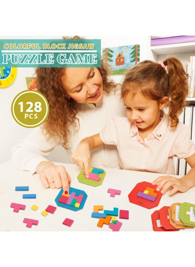 شيبشيب 128 قطعة من ألغاز الكتل الروسية، لعبة ألغاز ملونة، لعبة لوحية، ألغاز لتحدي الذكاء، ألعاب تعليمية من مونتيسوري للأطفال والبالغين - Image 4