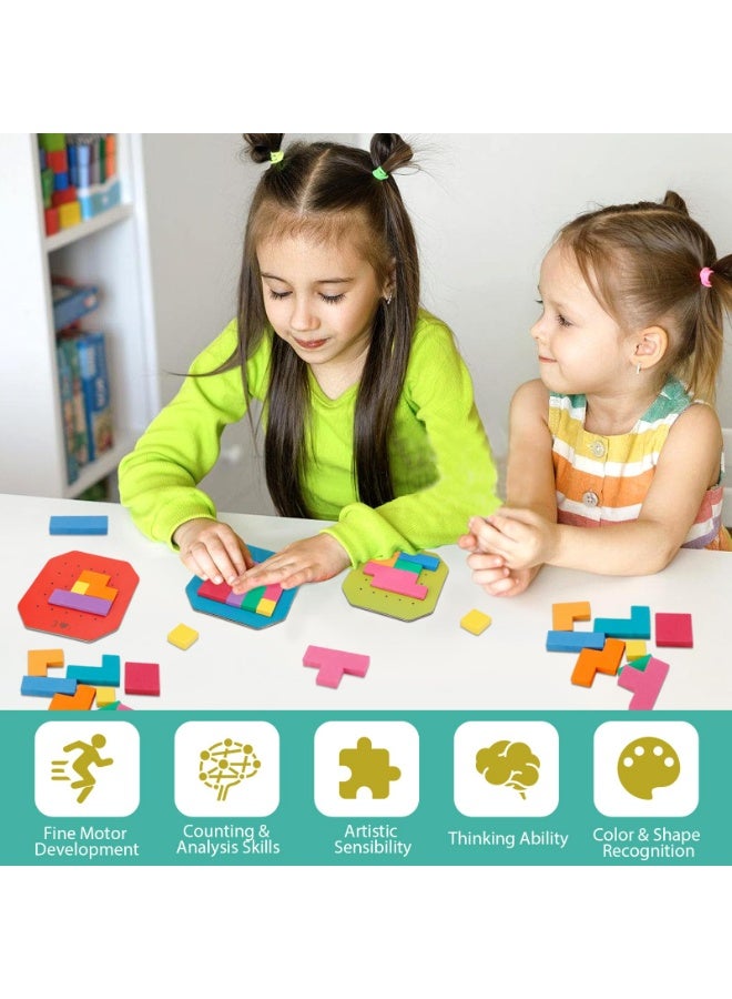شيبشيب 128 قطعة من ألغاز الكتل الروسية، لعبة ألغاز ملونة، لعبة لوحية، ألغاز لتحدي الذكاء، ألعاب تعليمية من مونتيسوري للأطفال والبالغين - Image 3