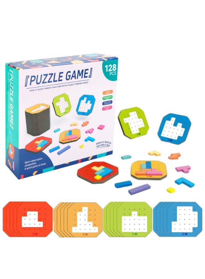 شيبشيب 128 قطعة من ألغاز الكتل الروسية، لعبة ألغاز ملونة، لعبة لوحية، ألغاز لتحدي الذكاء، ألعاب تعليمية من مونتيسوري للأطفال والبالغين - Image 1