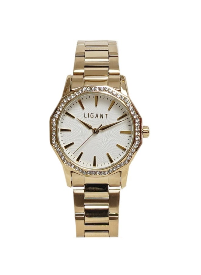 LIGANT Luxury Women's Watch in Gold Tone Stainless Steel - Adorned with Rhodium-Plated Stones - Elegant Modern Design for Events - Image 1