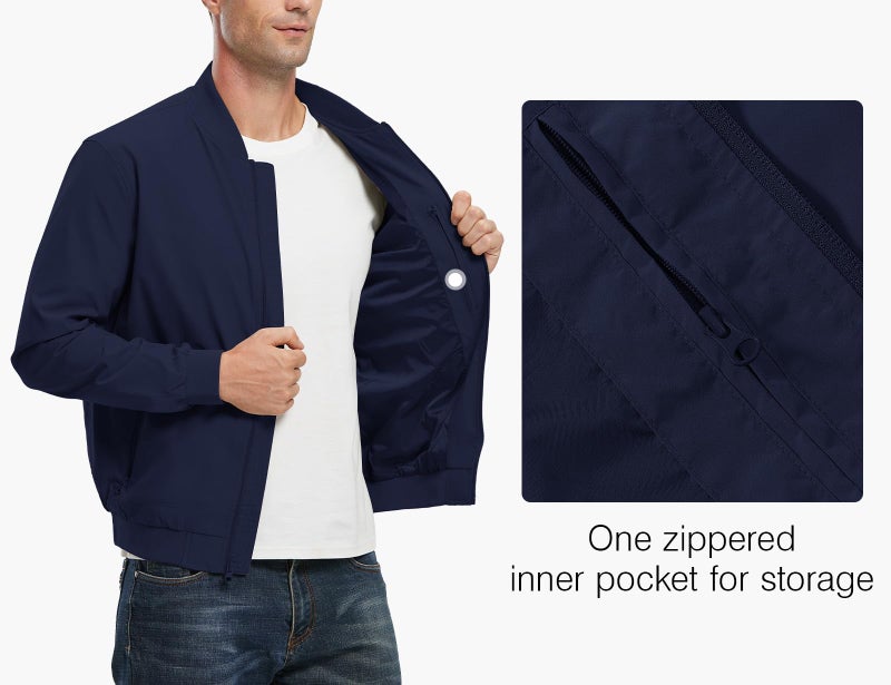 Rdruko Men's Bomber Jacket Lightweight Casual Stylish Fashion Jacket Wind Breakers Softshell(Navy, US XXL) - Image 4