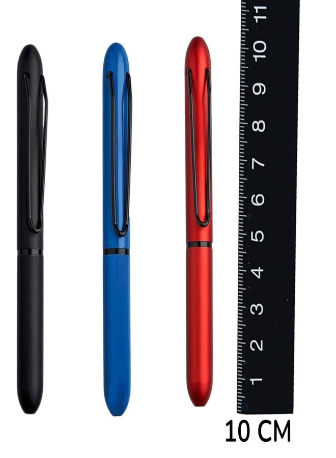 QUIRA Bullet Mini Ball Pen Set | Metal Body Pocket Pens | Smooth Writing Compact Pen | Portable Travel Pen for Office, School & Gifting (Black, Blue And Red Set Of 3) - Image 2