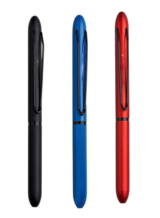 QUIRA Bullet Mini Ball Pen Set | Metal Body Pocket Pens | Smooth Writing Compact Pen | Portable Travel Pen for Office, School & Gifting (Black, Blue And Red Set Of 3) - Image 1