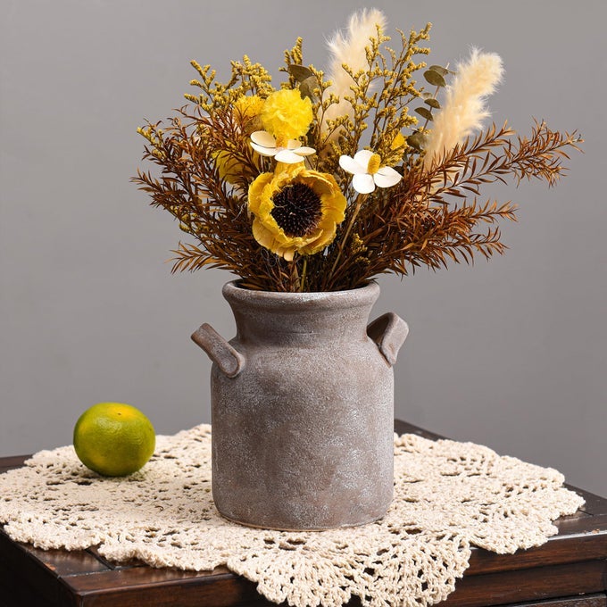 CERAMIC RUSTIC FARMHOUSE VASE DISTRESSED DECORATIVE FLOWER VASES FOR HOME DECOR IDEAL SHELF DECOR BOHO VASE FOR LIVING ROOM BEDROOM KITCHEN OFFICE CENTERPIECE TABLE DECORATIONS