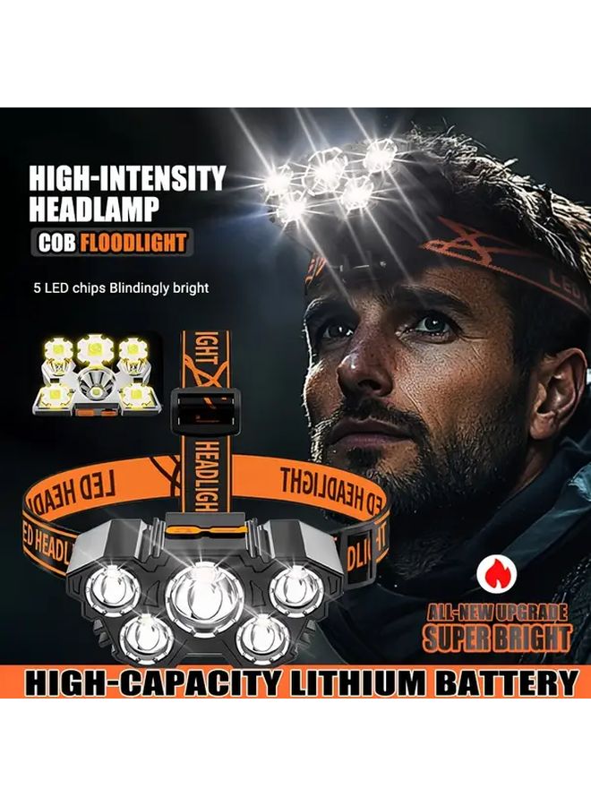 1 Pack USB Fast Charging Headlamp With 5 LED Modes Type C Compact For Construction - Image 2