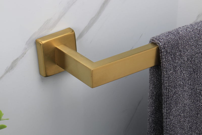 TocTen رف المناشف Tocten Bath - قاعدة مربعة SUS304 BAN من منشفة الفولاذ المقاوم للصدأ لحمام الحمام ، قضيب قضيب شاق على جدار المناشف. (الذهب المصقول 12) - Image 3