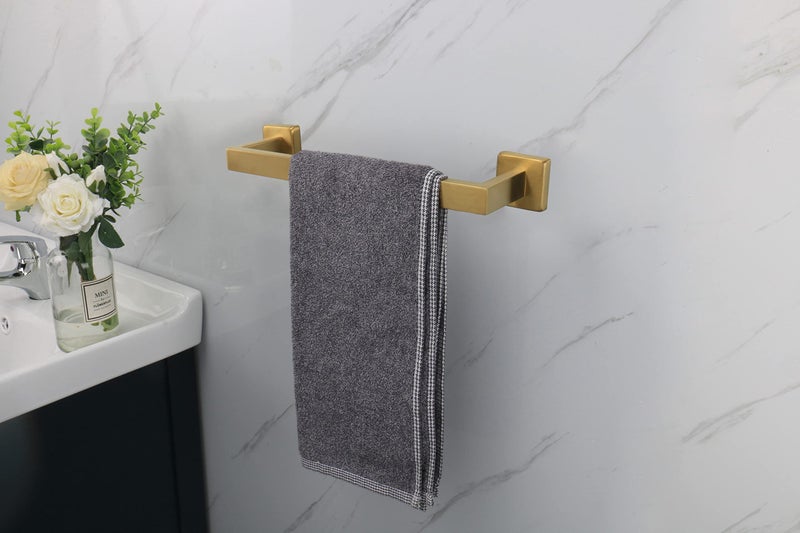 TocTen رف المناشف Tocten Bath - قاعدة مربعة SUS304 BAN من منشفة الفولاذ المقاوم للصدأ لحمام الحمام ، قضيب قضيب شاق على جدار المناشف. (الذهب المصقول 12) - Image 2