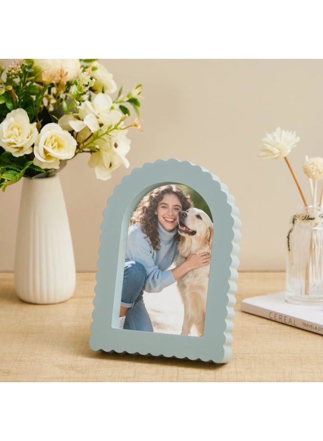AceOrbit 4 x 6 Inches Scalloped Picture Frame Cute Wavy Edge Wooden Real Glass Photo Frame for Desktop Display Home Decor Family Friends Wedding Graduation Gifts(Morandi Blue, Arched) - Image 4