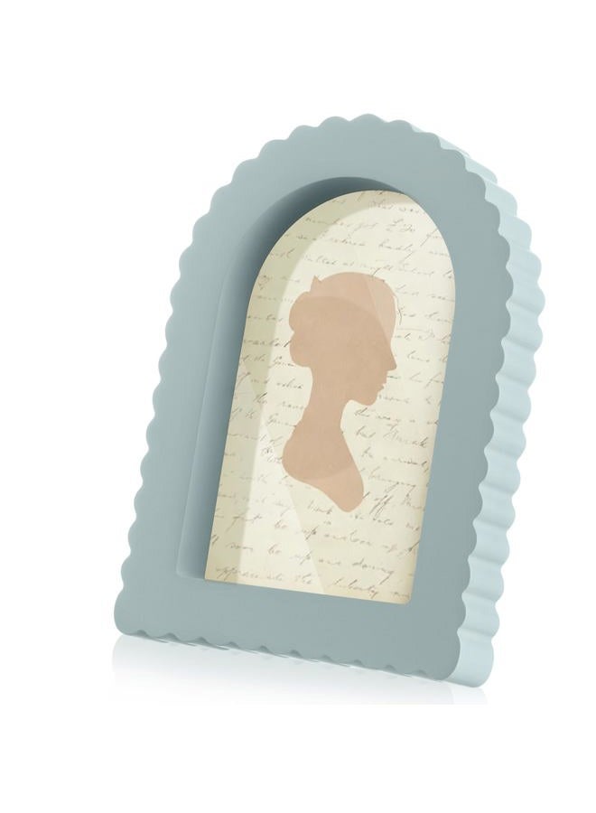 AceOrbit 4 x 6 Inches Scalloped Picture Frame Cute Wavy Edge Wooden Real Glass Photo Frame for Desktop Display Home Decor Family Friends Wedding Graduation Gifts(Morandi Blue, Arched) - Image 1