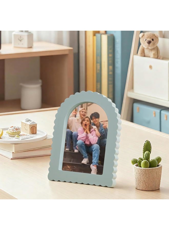 AceOrbit 4 x 6 Inches Scalloped Picture Frame Cute Wavy Edge Wooden Real Glass Photo Frame for Desktop Display Home Decor Family Friends Wedding Graduation Gifts(Morandi Blue, Arched) - Image 5