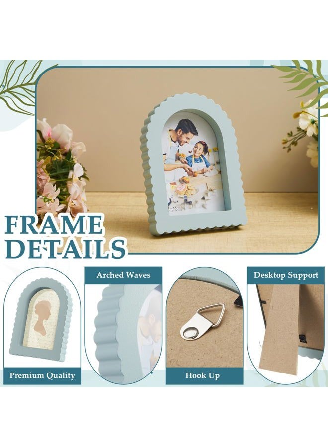 AceOrbit 4 x 6 Inches Scalloped Picture Frame Cute Wavy Edge Wooden Real Glass Photo Frame for Desktop Display Home Decor Family Friends Wedding Graduation Gifts(Morandi Blue, Arched) - Image 3