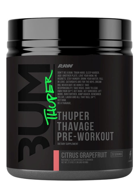RAW Thuper Thavage Pre-Workout - Citrus Grapefruit, 600 gr, 1.36 Lbs, 616 Gr