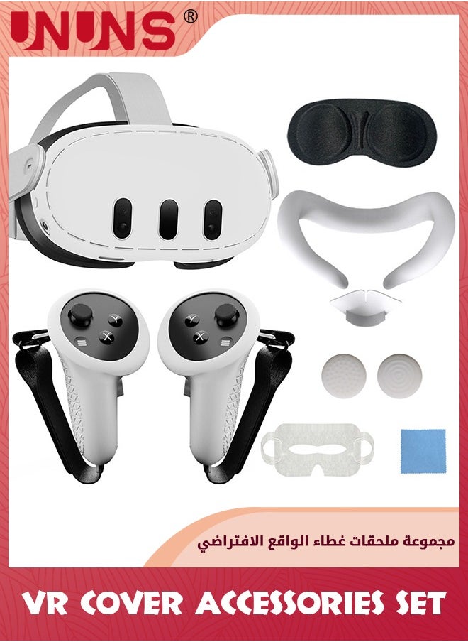 UNUNS Silicone Cover Set For Oculus/Meta Quest 3,VR Accessories Protective Cover Kits-Controller Grips,Front Shell Headset Cover And Face Cover,Headset Protective Shell Accessories,White  - Image 1