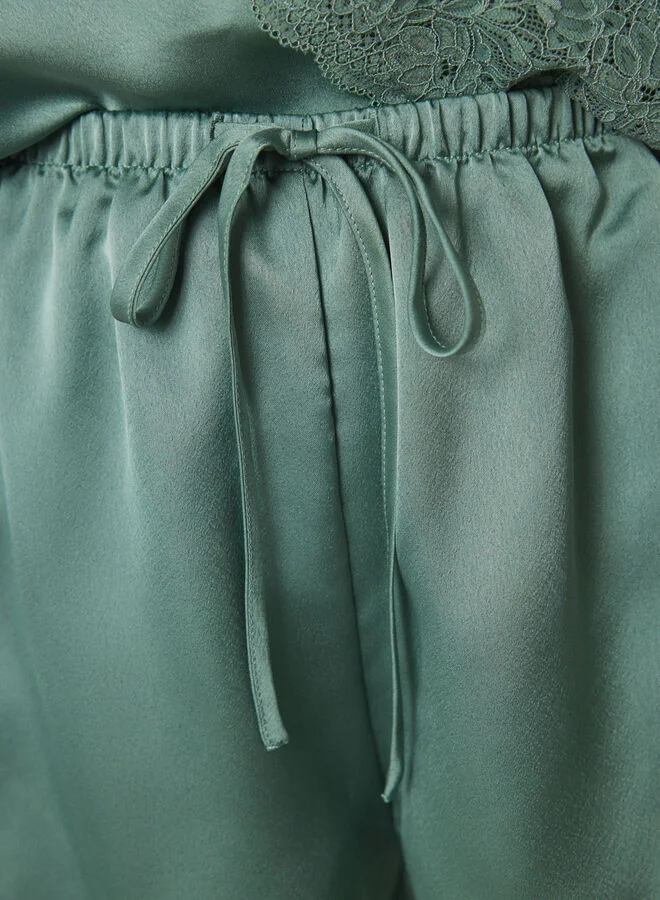 women'secret Short green satin and lace pajamas