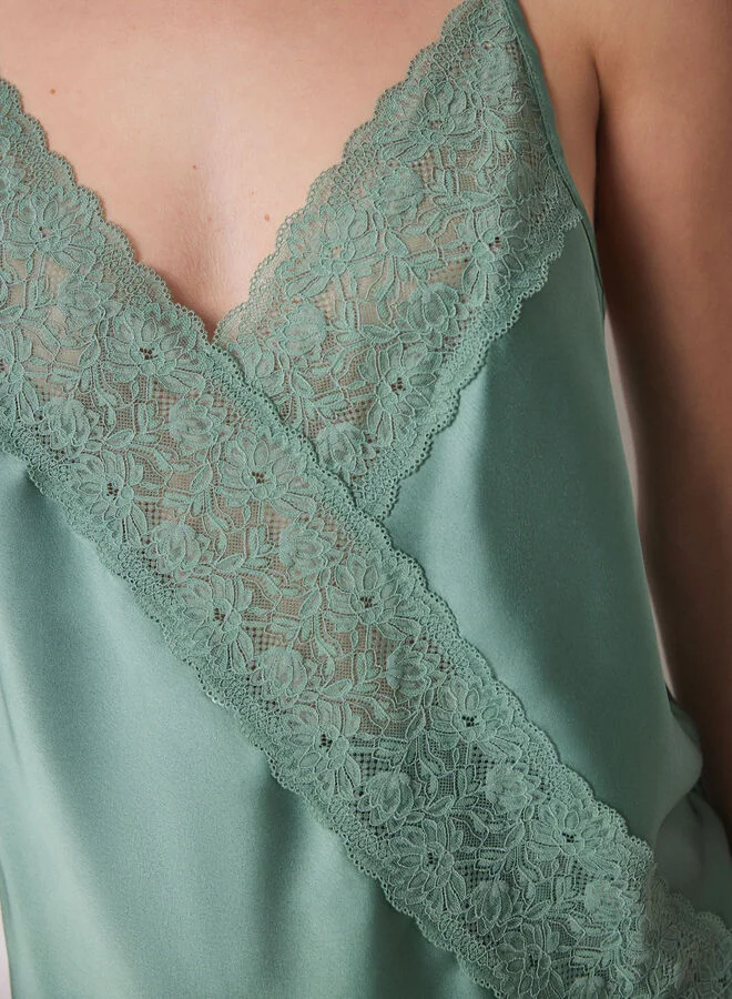 women'secret Short green satin and lace pajamas