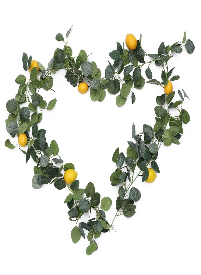 FQQWEE 76.8 Inch Artificial Lemon Greenery Garland Faux Spring Summer Eucalyptus Garland with Lemons Fake Fruit Vine Garland Wreath for Front Door Wall Table Kitchen Home Wedding Decor - Image 1