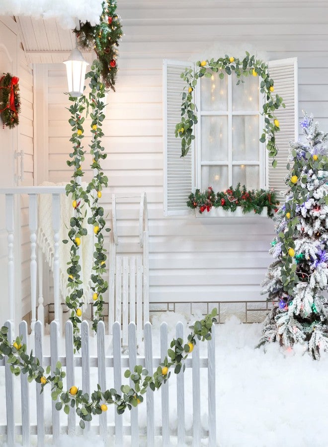 FQQWEE 76.8 Inch Artificial Lemon Greenery Garland Faux Spring Summer Eucalyptus Garland with Lemons Fake Fruit Vine Garland Wreath for Front Door Wall Table Kitchen Home Wedding Decor - Image 2