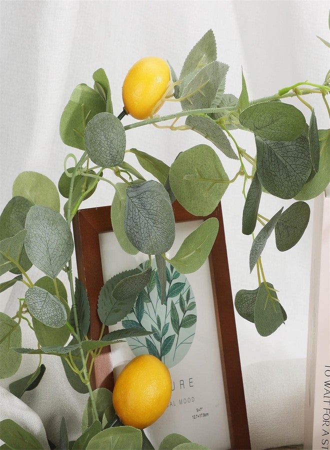 FQQWEE 76.8 Inch Artificial Lemon Greenery Garland Faux Spring Summer Eucalyptus Garland with Lemons Fake Fruit Vine Garland Wreath for Front Door Wall Table Kitchen Home Wedding Decor - Image 5