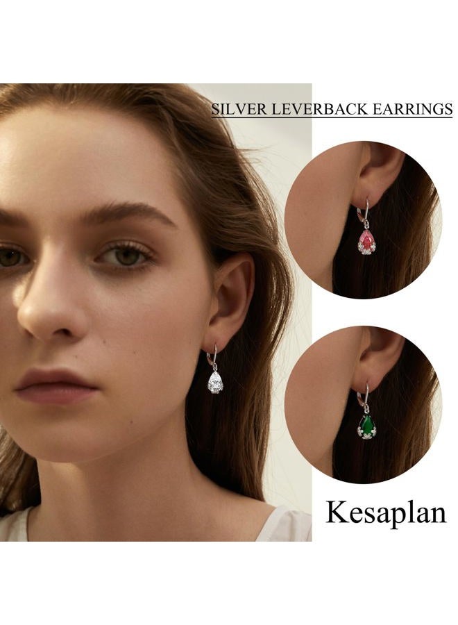 KesaPlan Dangle Earrings for Women Multicolor Crystal Drop Earrings Set Leverback Teardrop Earrings 925 Silver and Gold Hypoallergenic Fashion Cubic Zirconia Dangle Earrings Trendy Jewelry Gifts for Women - Image 3