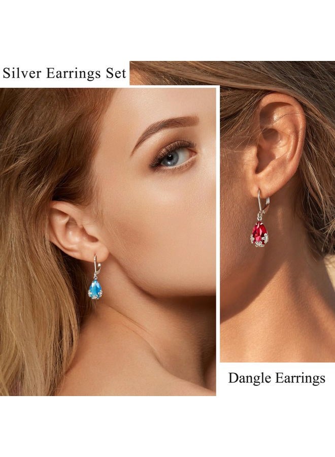 KesaPlan Dangle Earrings for Women Multicolor Crystal Drop Earrings Set Leverback Teardrop Earrings 925 Silver and Gold Hypoallergenic Fashion Cubic Zirconia Dangle Earrings Trendy Jewelry Gifts for Women - Image 2