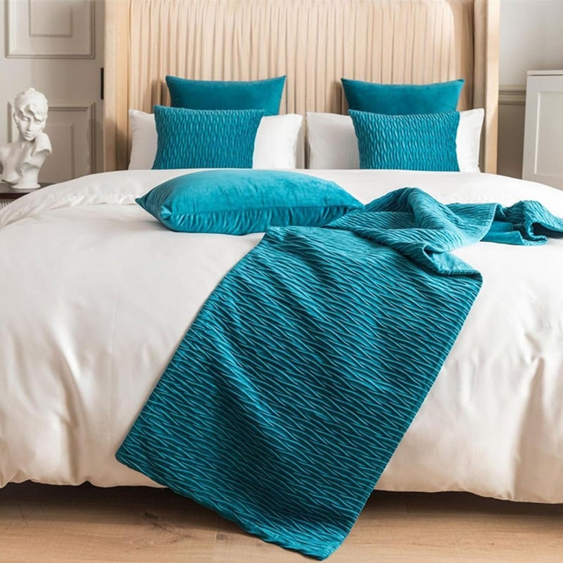 End of Bed Throw Runner,Bed Runners & Scarves Quilted, and Matching Pillow Covers for Hotel,Sky Blue-45x180cm - Image 2