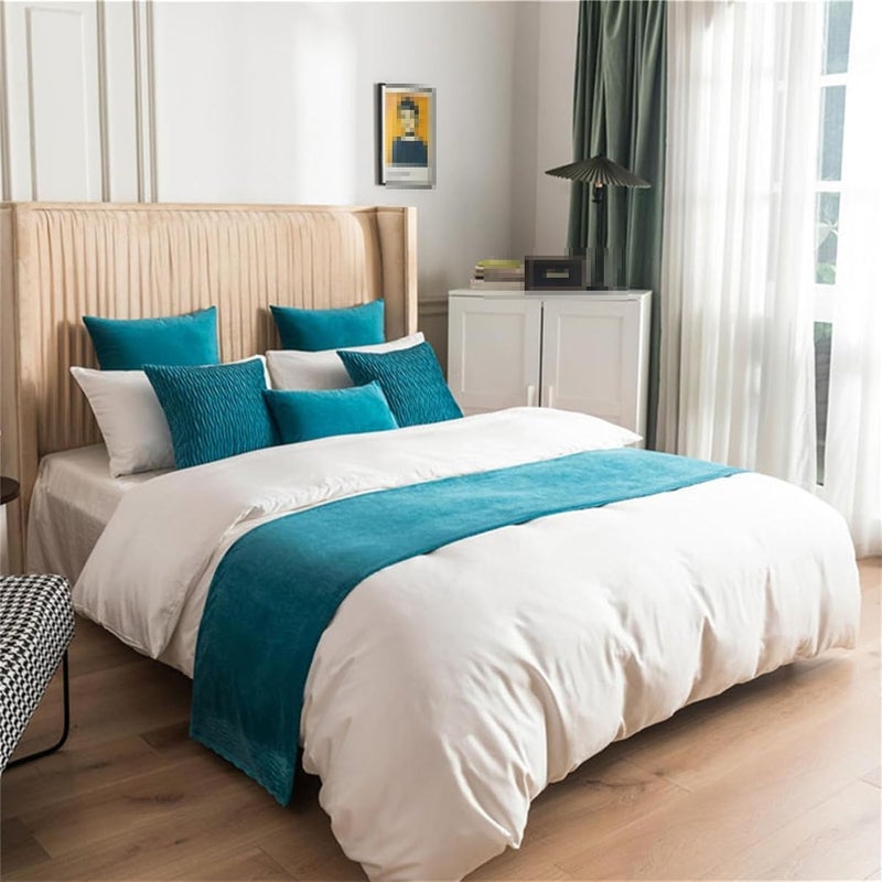 End of Bed Throw Runner,Bed Runners & Scarves Quilted, and Matching Pillow Covers for Hotel,Sky Blue-45x180cm - Image 1