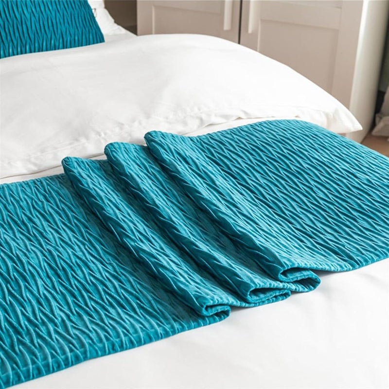 End of Bed Throw Runner,Bed Runners & Scarves Quilted, and Matching Pillow Covers for Hotel,Sky Blue-45x180cm - Image 4