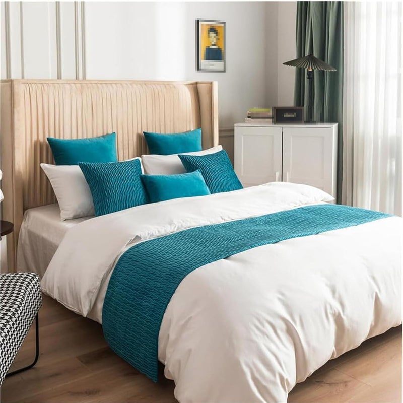 End of Bed Throw Runner,Bed Runners & Scarves Quilted, and Matching Pillow Covers for Hotel,Sky Blue-45x180cm - Image 5
