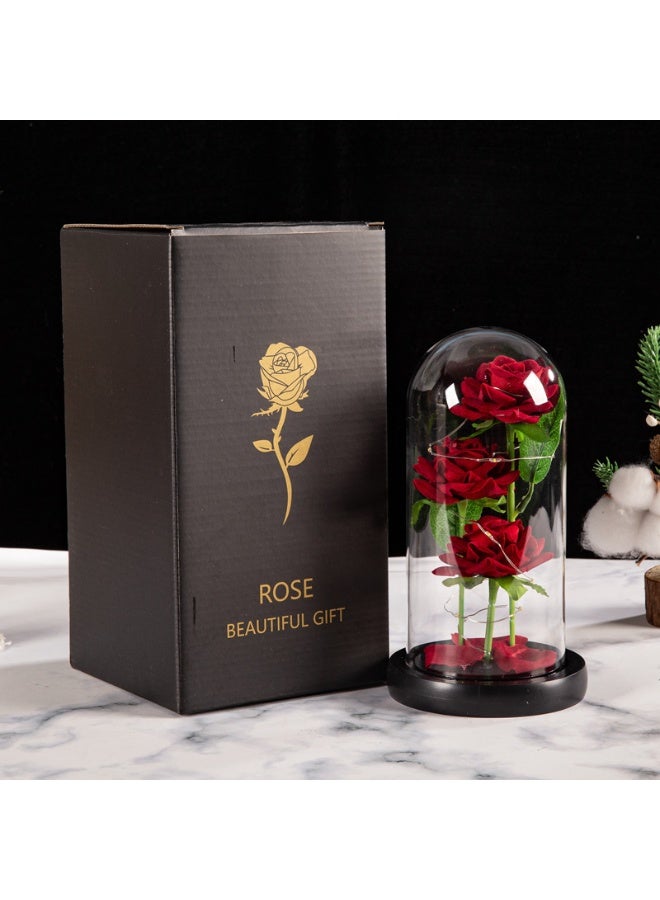 Eternal beauty, gift for mom, luminous glass rose, preserved flower, gift for her, gift for women, wedding gift, Mother's Day, Valentine's Day gift, gift for girlfriend, gift for wife, three flowers, three blessings - Image 1