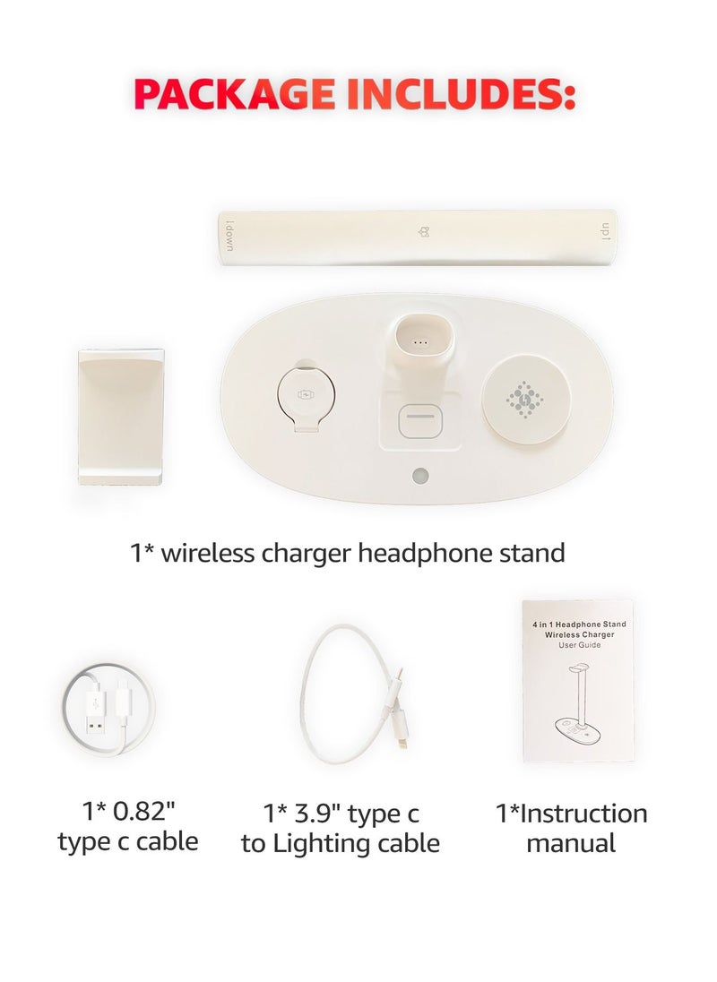 Be Fox - Headphone Stand with 4 in 1 Wireless Charger- Headset Holder & Station Dock for Apple Watch, AirPods, iPhone, LG, Samsung Galaxy, Huawei Phone - Image 1